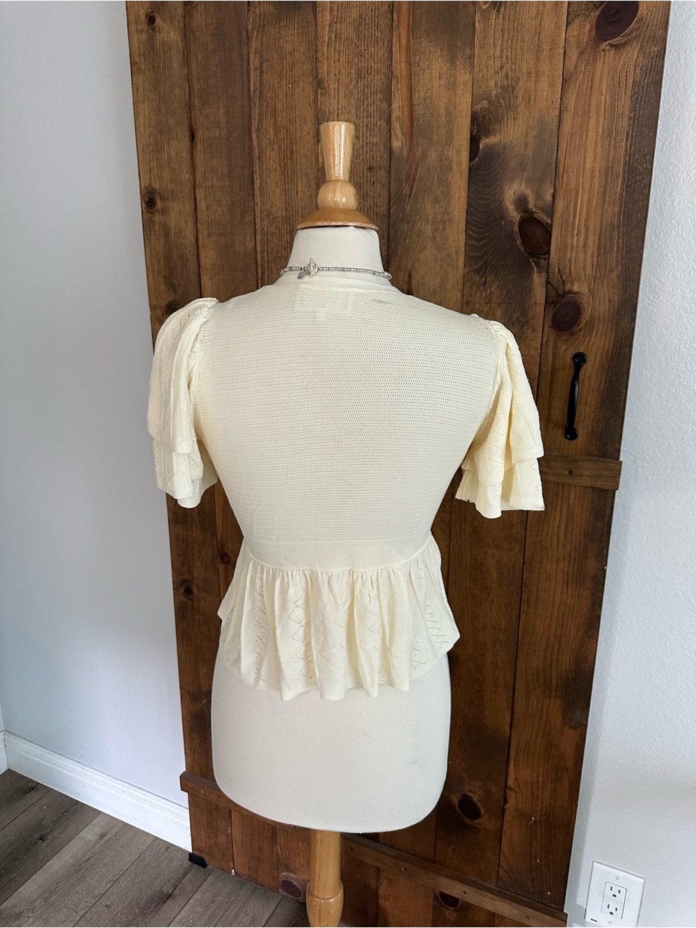 ba&sh Cream Ruffle-Sleeve Button Front Peplum Top - Picture 4 of 9